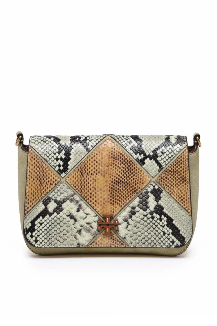 Tory Burch Thea Patchwork Flap Shoulder Bag - Green/Beige