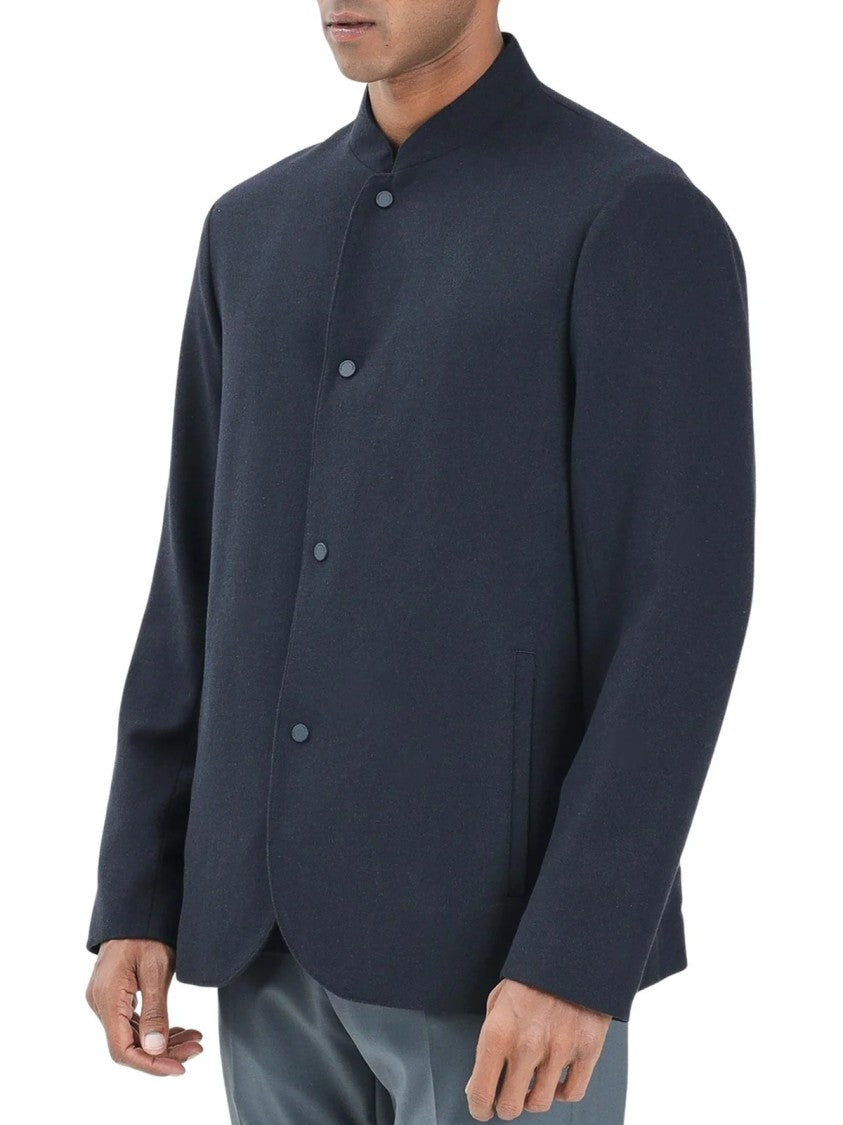 Armani Exchange Dark Blue Korean Collar Virgin Wool-Blend Jacket
