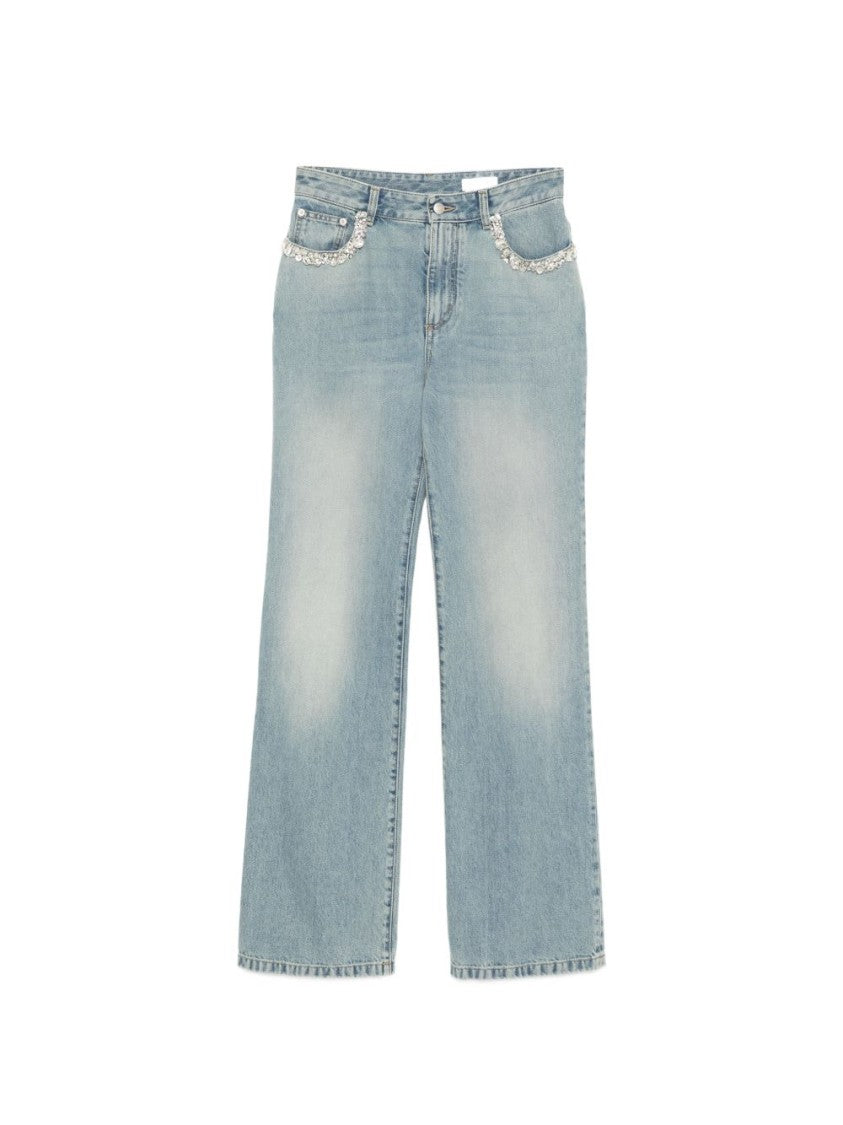Alexander Mcqueen Clear Blue Jeans With Crystals
