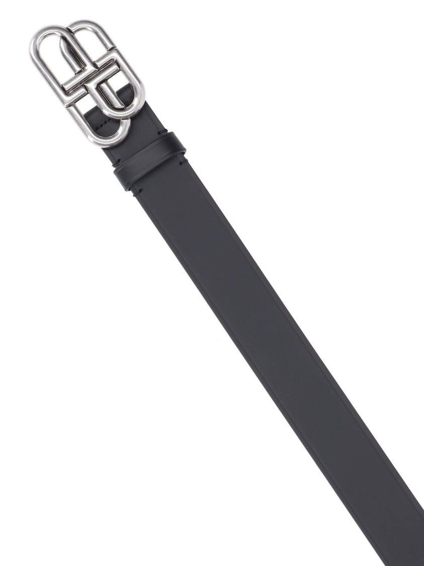 Balenciaga Black Bb Metallic Buckle Leather Belt