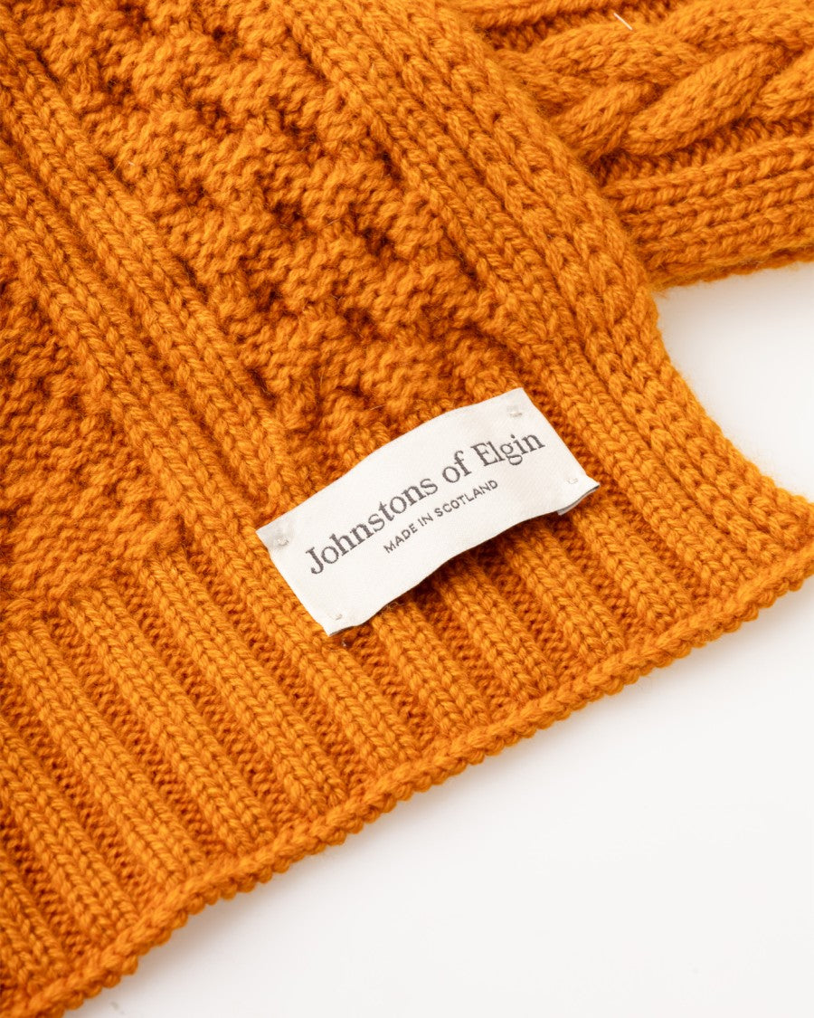 Johnstons Of Elgin Intricate Cable Knit Scarf In Orange