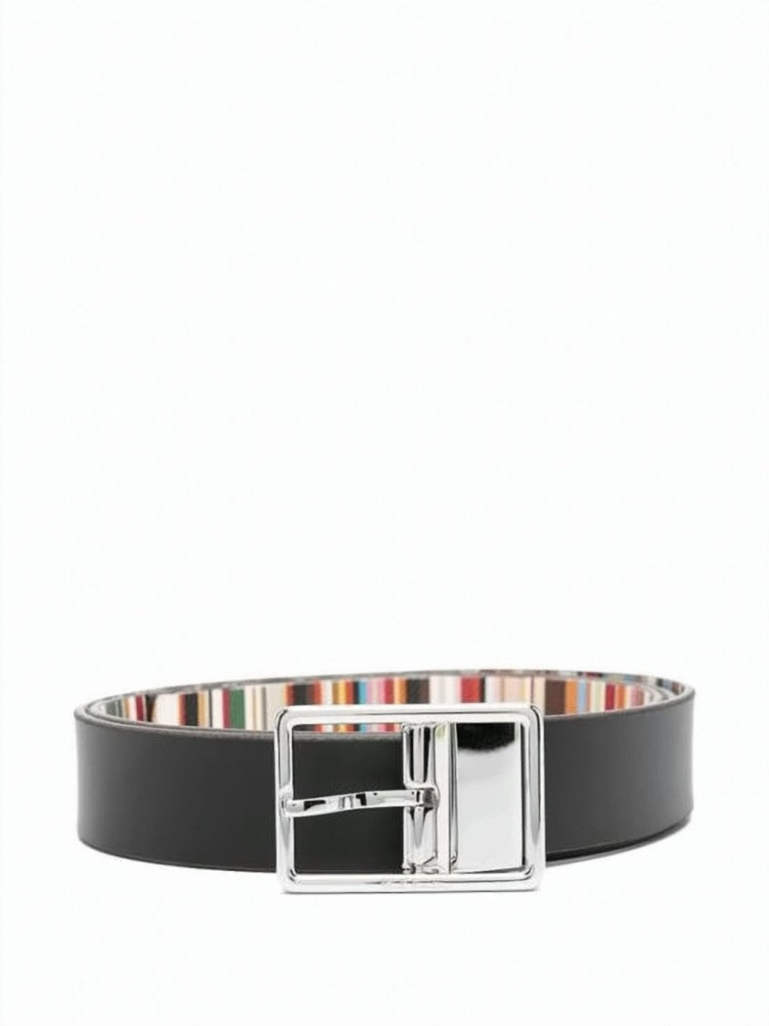Paul Smith Leather Belt With Striped Pattern