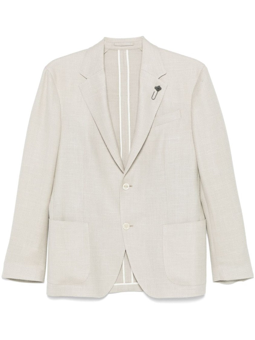 Lardini Textured Beige Tailored Jacket With Notched Lapel