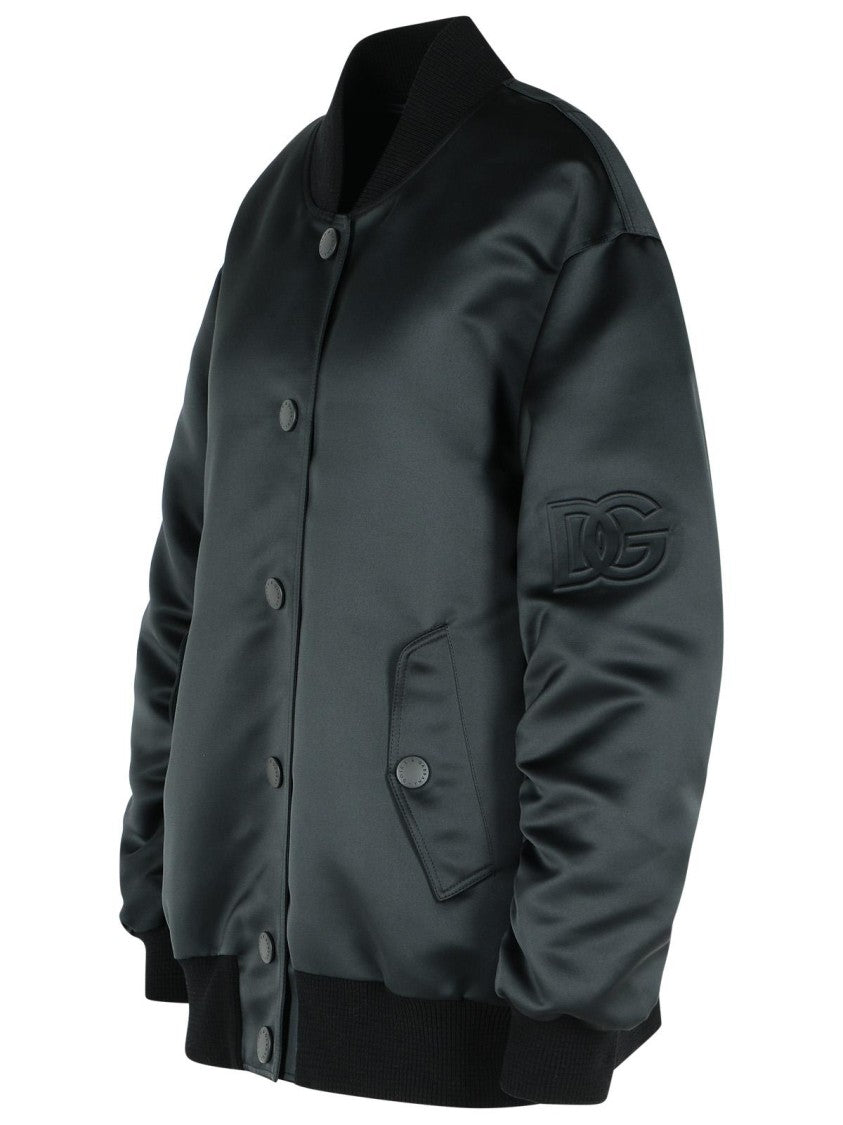 Dolce & Gabbana Black Polyester Bomber Jacket