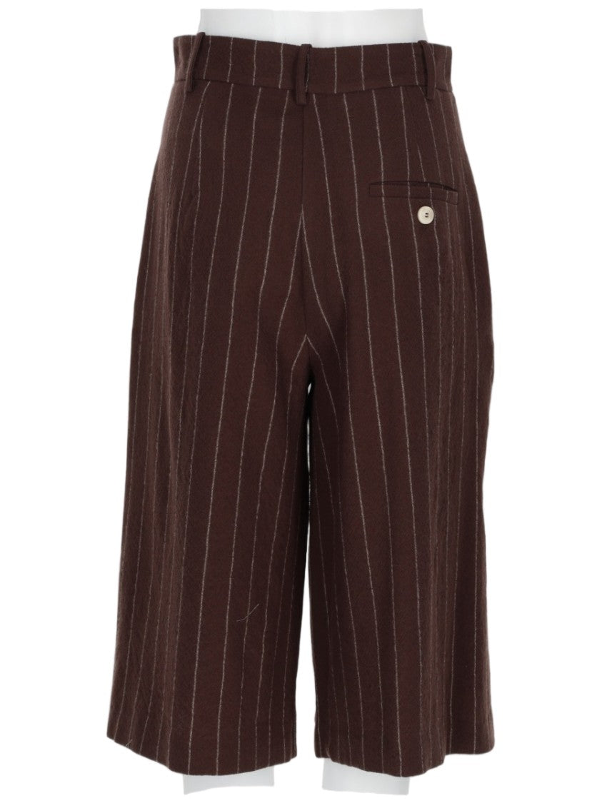 Alysi Brown Pinstriped Tailored Virgin Wool Shorts