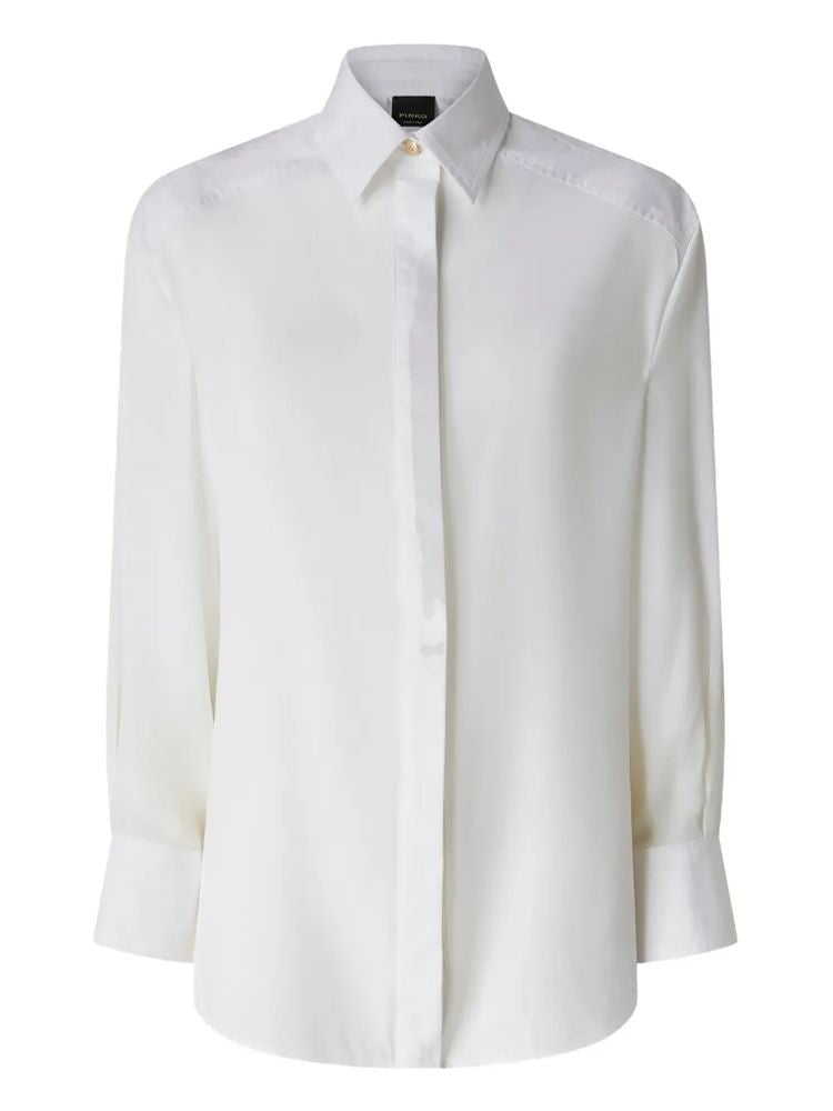 Pinko White Cassata Concealed Placket Cotton Long-Sleeve Shirt