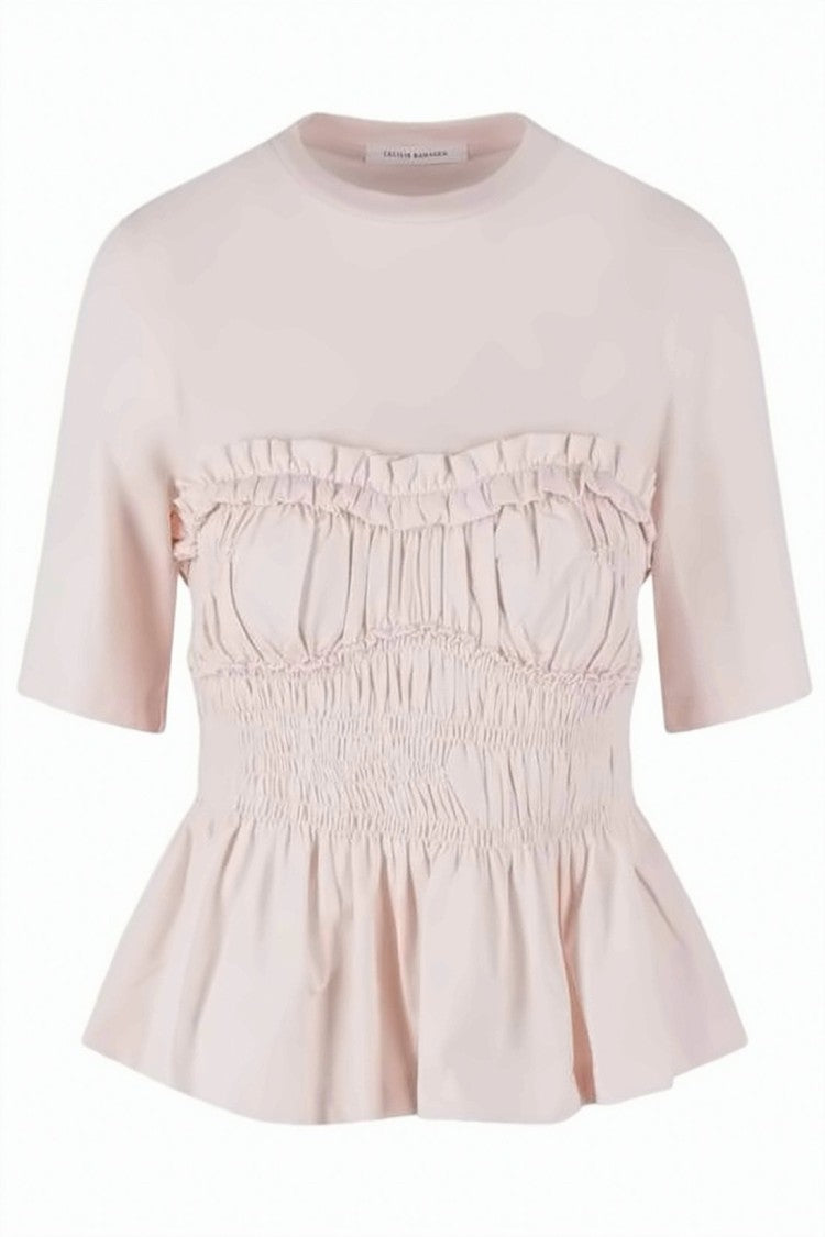 Cecilie Bahnsen Short-Sleeved Fitted Top With Ruffle Details