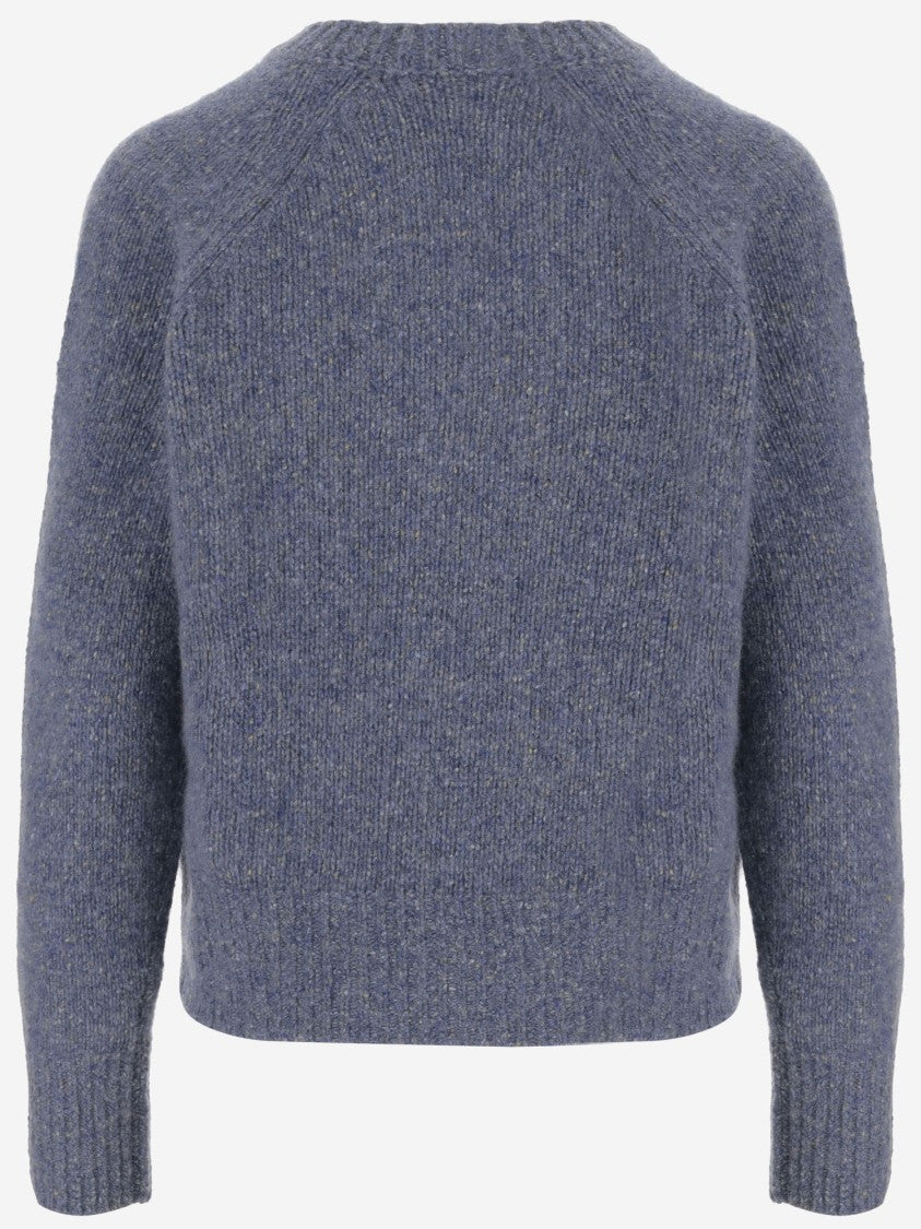Allude Navy Crew Neck Knit Pattern Cashmere Sweater