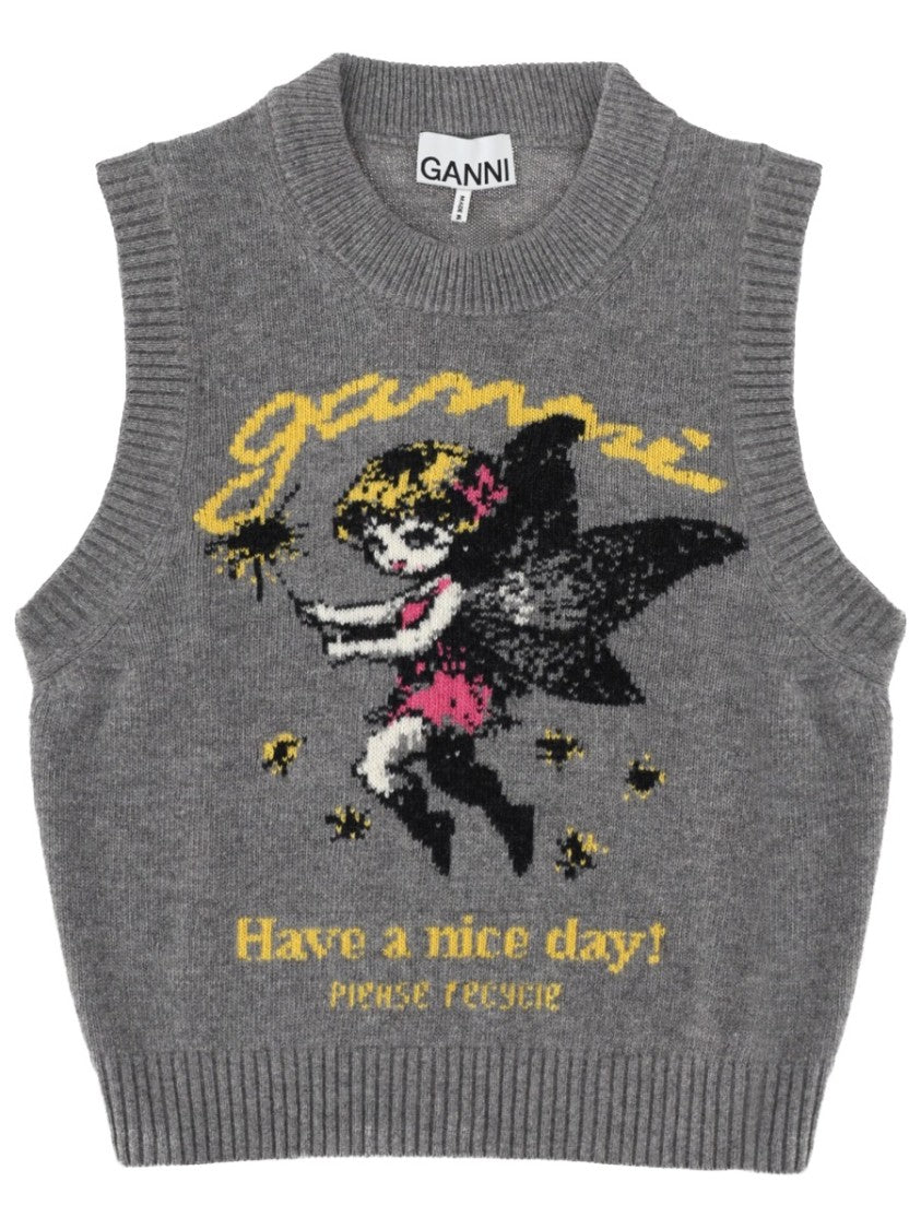 Ganni Fairy Graphic Ribbed Crew Neck Vest