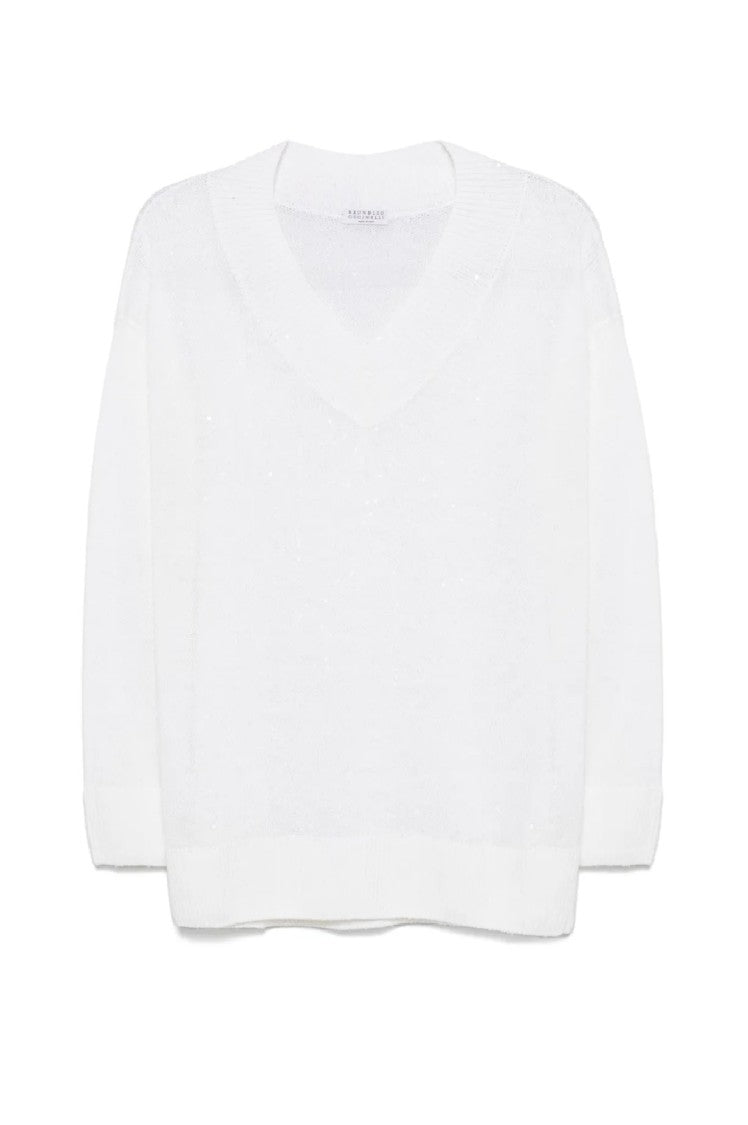 Brunello Cucinelli Relaxed Fit Lightweight Sweater With Deep V-Neckline