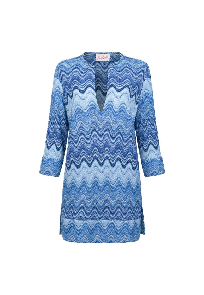Mc2 Saint Barth Wavy Multitone Blue Top With V-Neckline