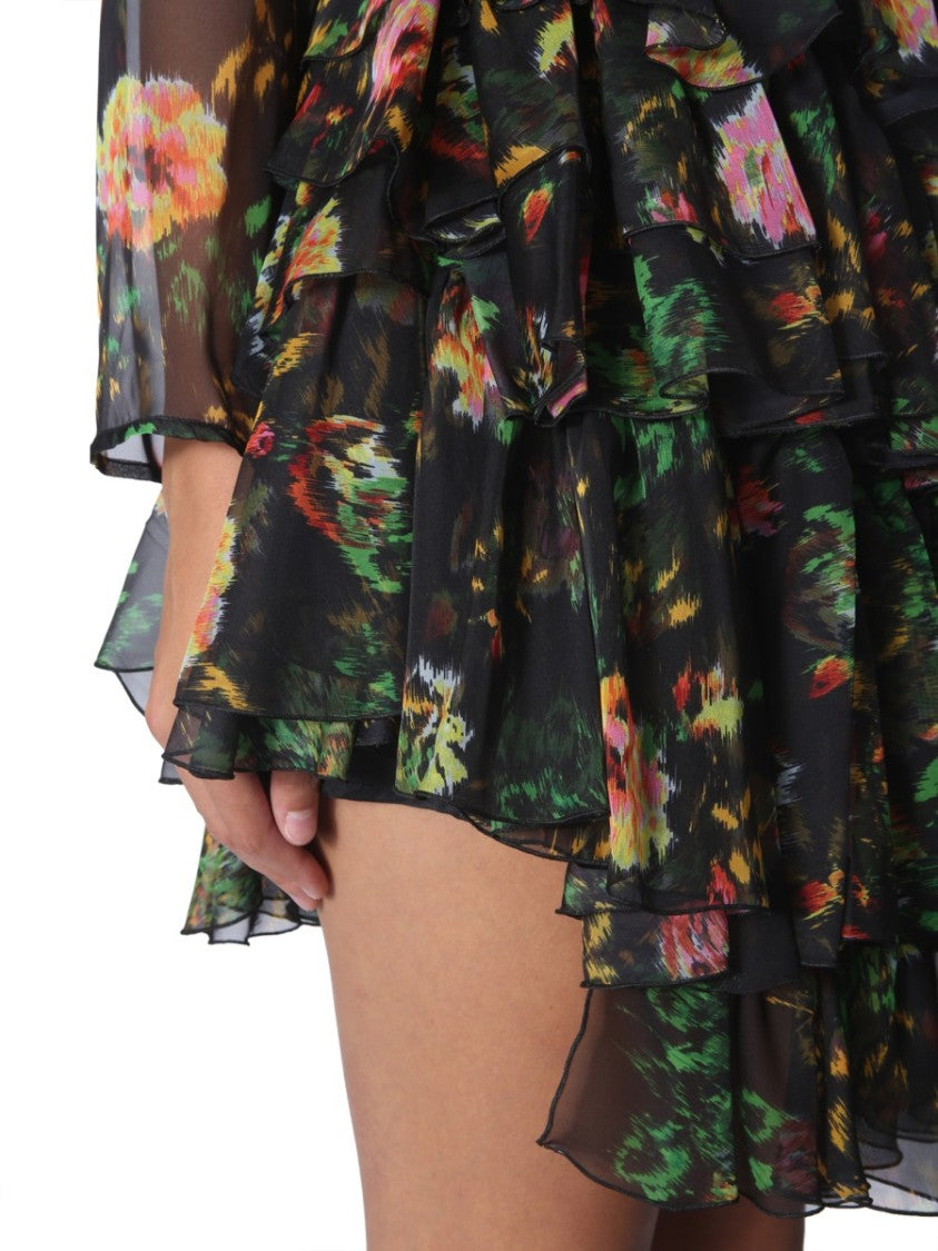 Msgm Asymmetrical Layered Ruffled Mini Dress