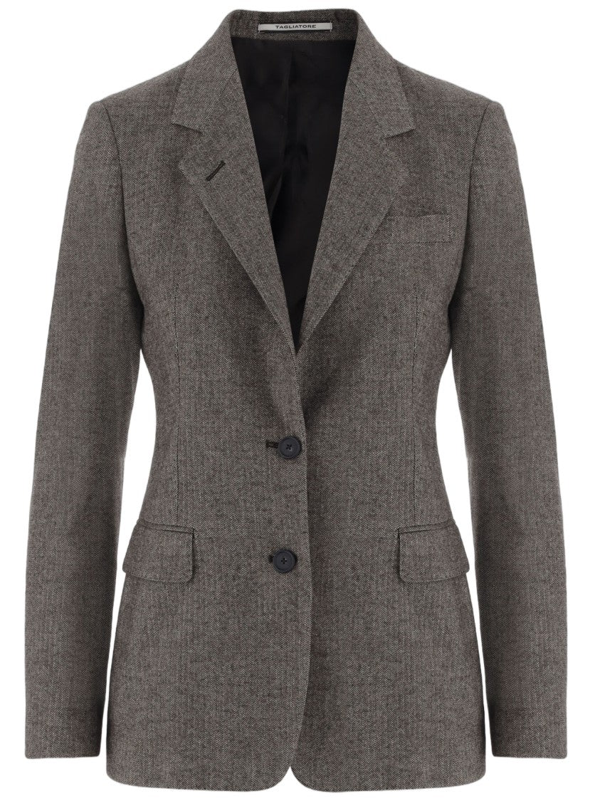 Tagliatore Wool-Blend Jacket With Herringbone Pattern