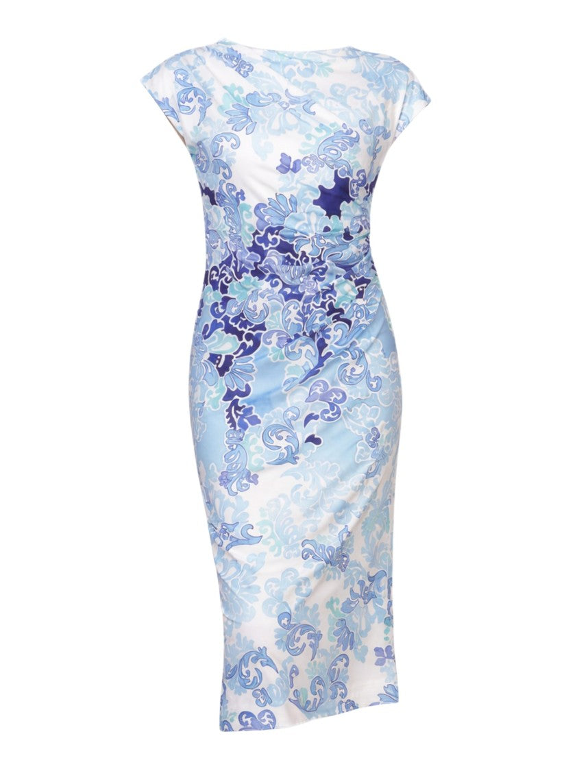 Hale Bob Intricate Floral Pattern Midi Dress With Cap Sleeves