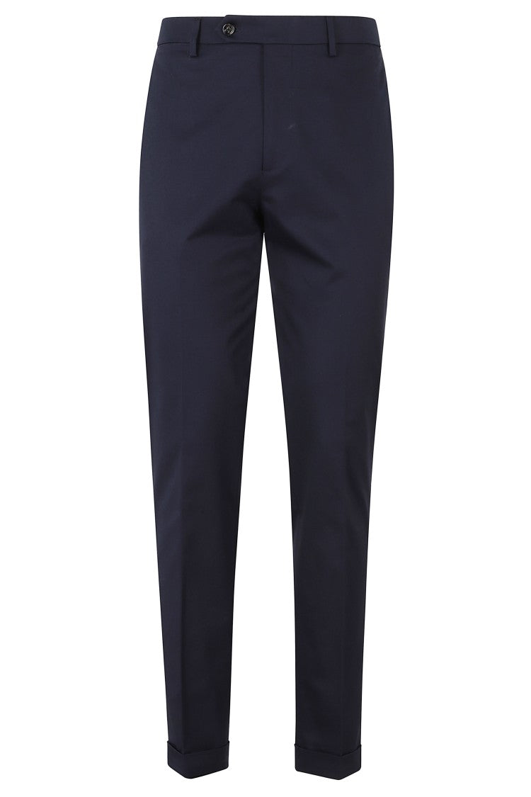 Berwich Navy Yretro Darts Turn-Up Cotton-Blend Trousers