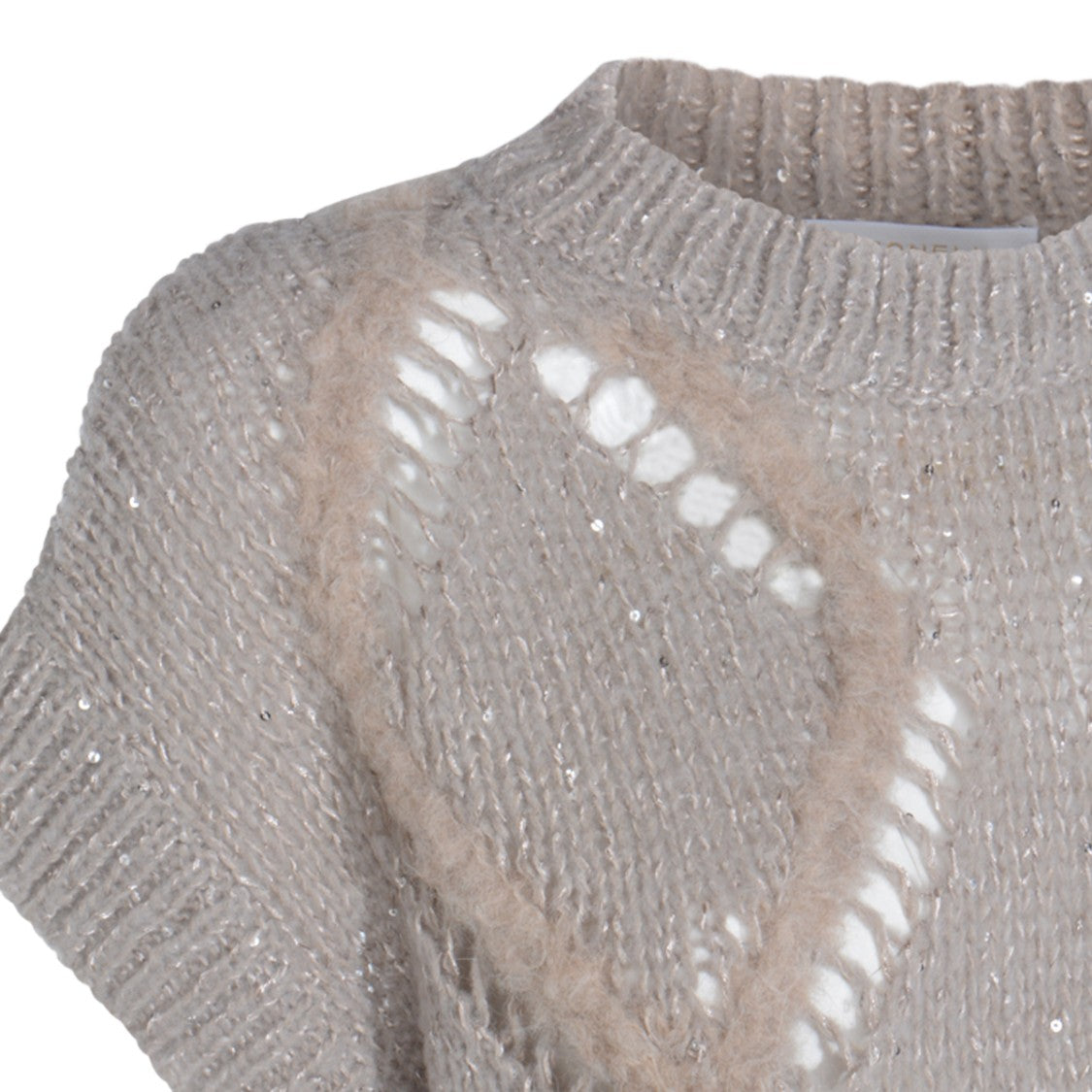 Antonelli Firenze Short-Sleeved Textured Knit Sweater With Diamond Pattern