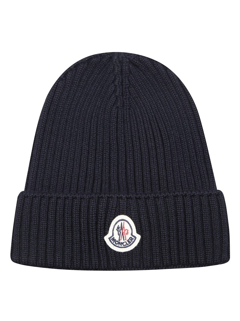 Moncler Ribbed Knit Beanie With Folded Cuff And Logo Patch