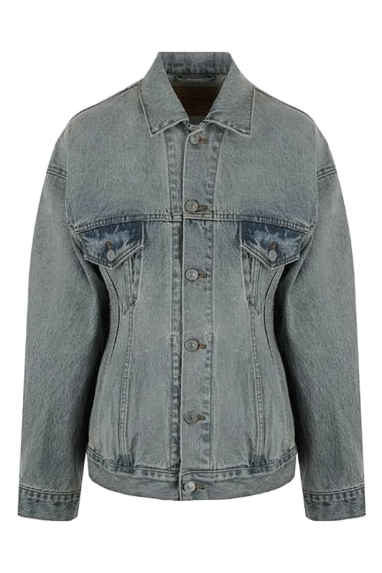 Balenciaga Fitted Blue Denim Jacket With Button-Up Front