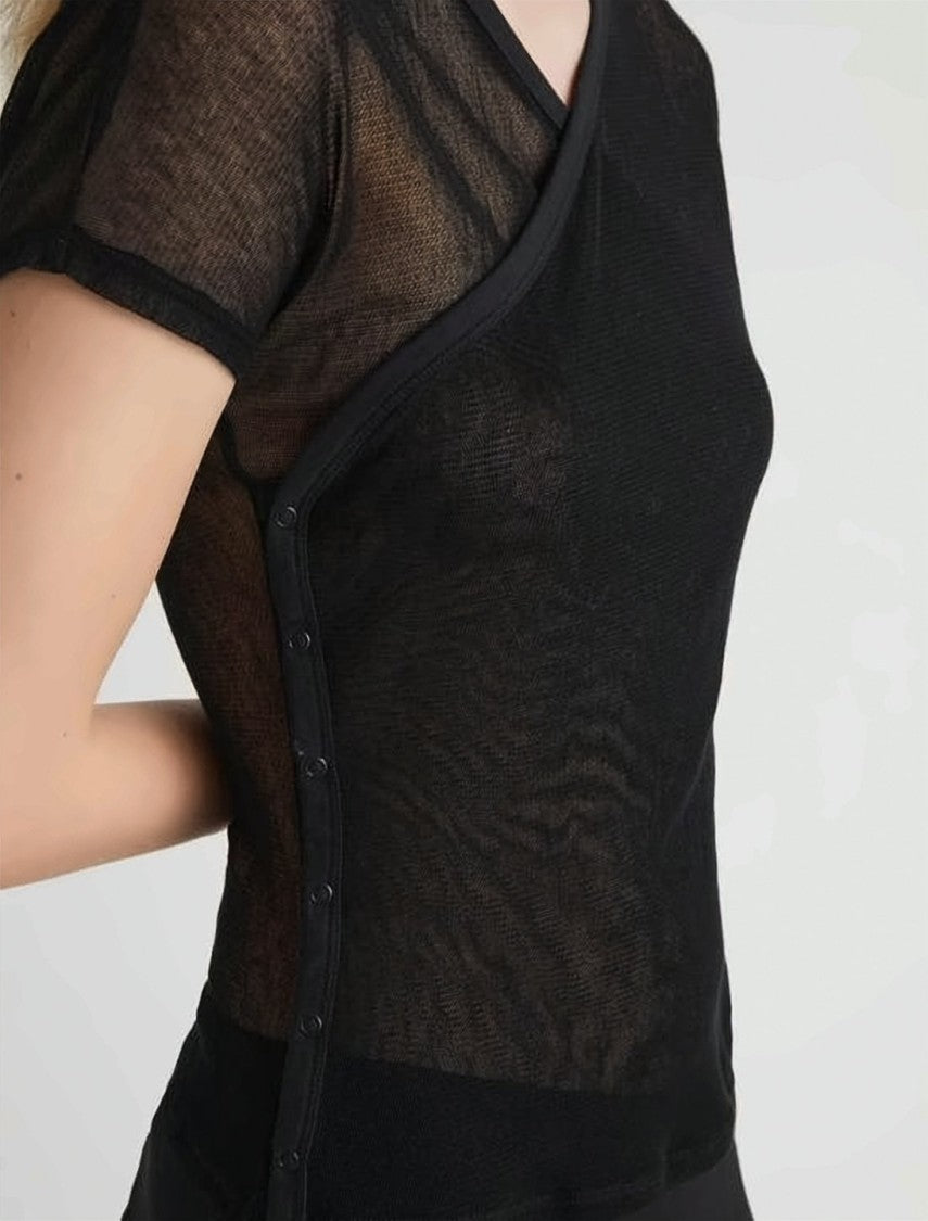 Paloma Wool Short-Sleeve Wrap Top With Textured Sheer Fabric
