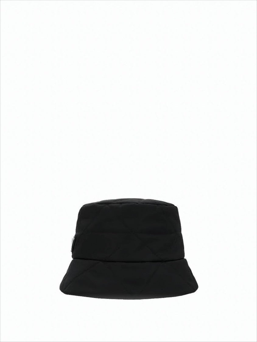 Prada Quilted Bucket Hat With Soft Padded Texture And Triangular Logo