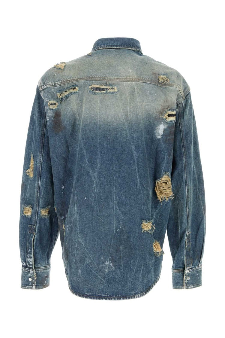 Vetements Distressed Denim Shirt With Frayed Edges