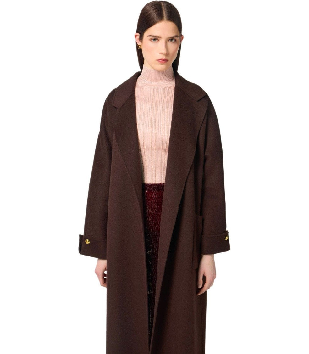 Elisabetta Franchi Coffee Belted Coat