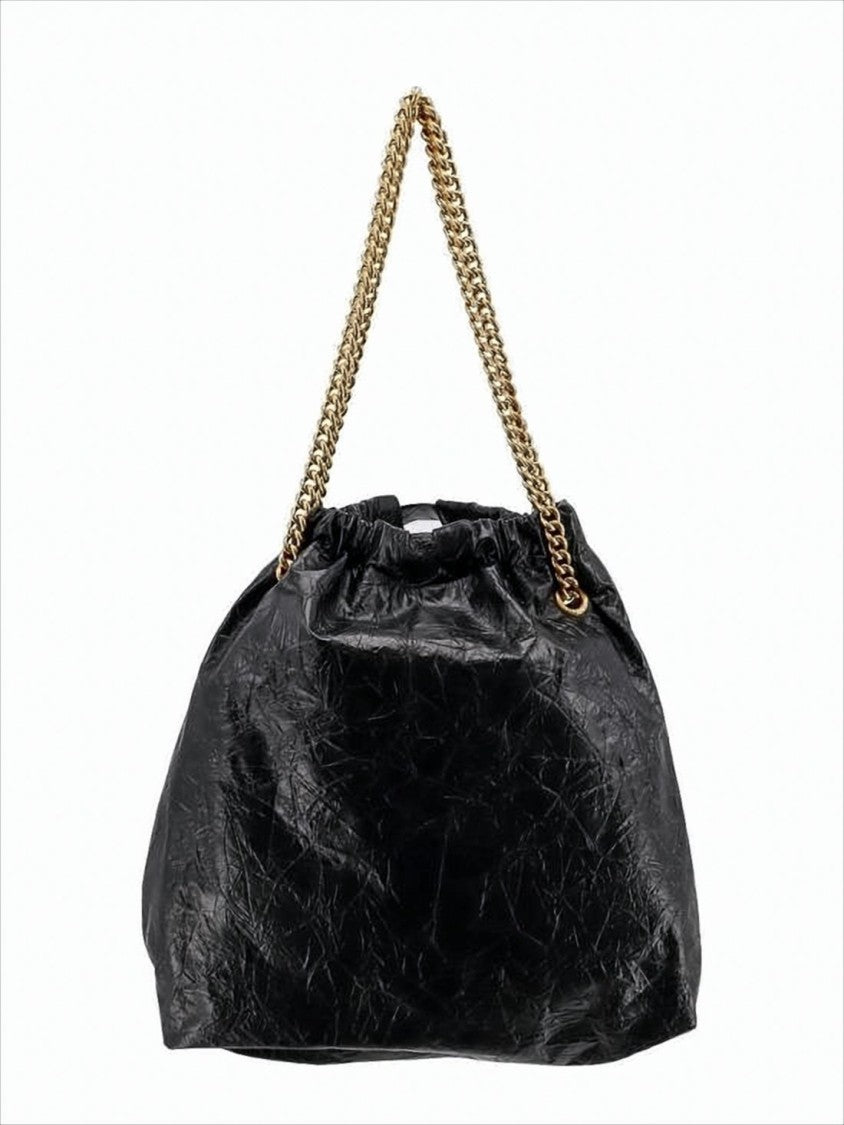 Balenciaga Slouchy Shoulder Bag With Crinkled Texture And Gold-Tone Chain Handles