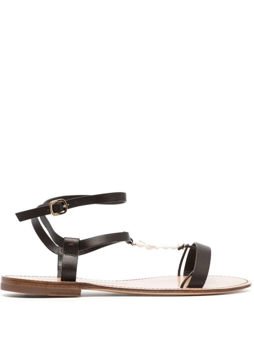 Santoni Shell T-Bar Flat Leather Sandals