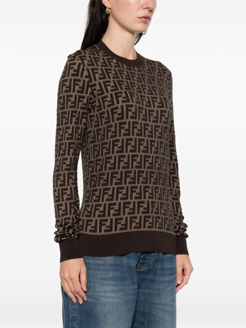 Fendi Multicolor Geometric Pattern Crew Neck Sweater