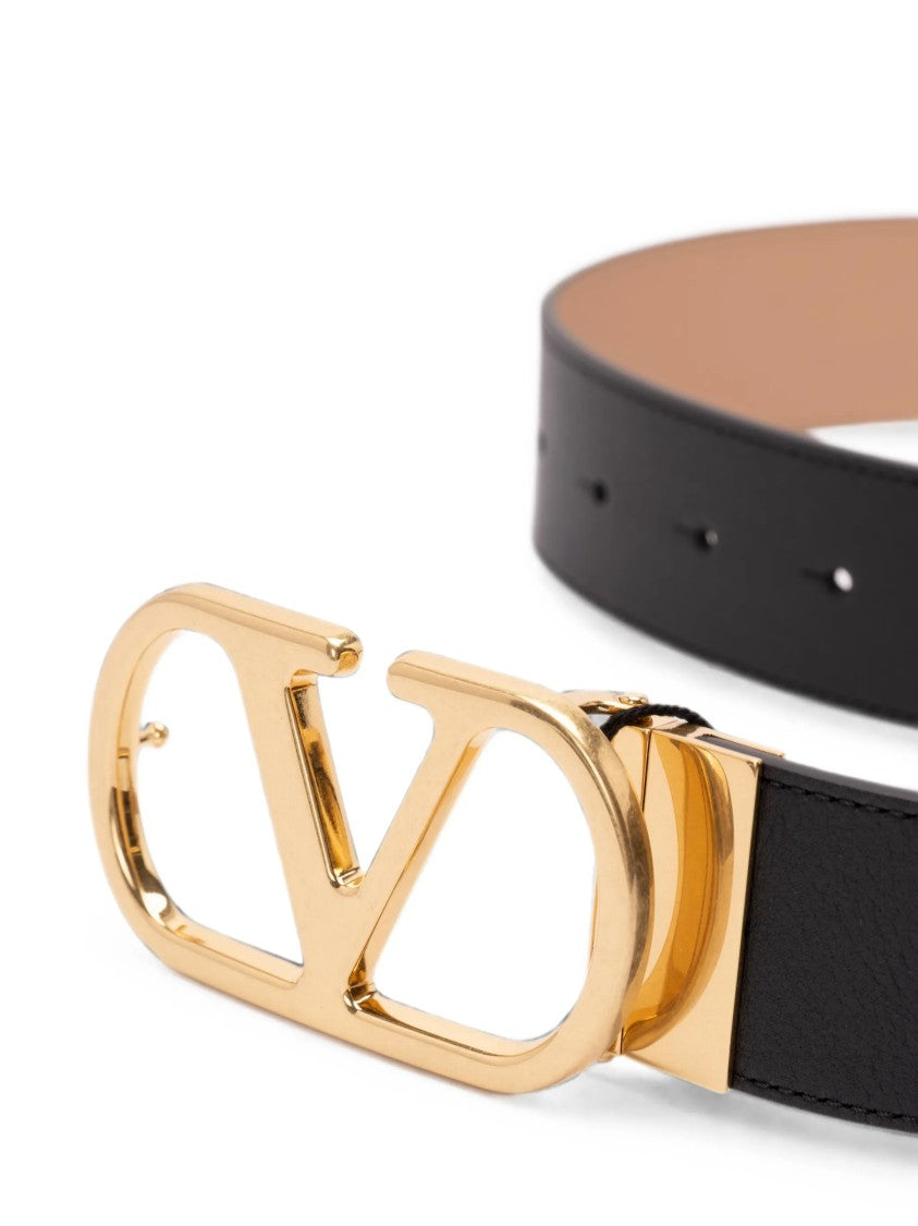 Valentino Reversible Calf Leather Belt With Gold-Tone V Logo