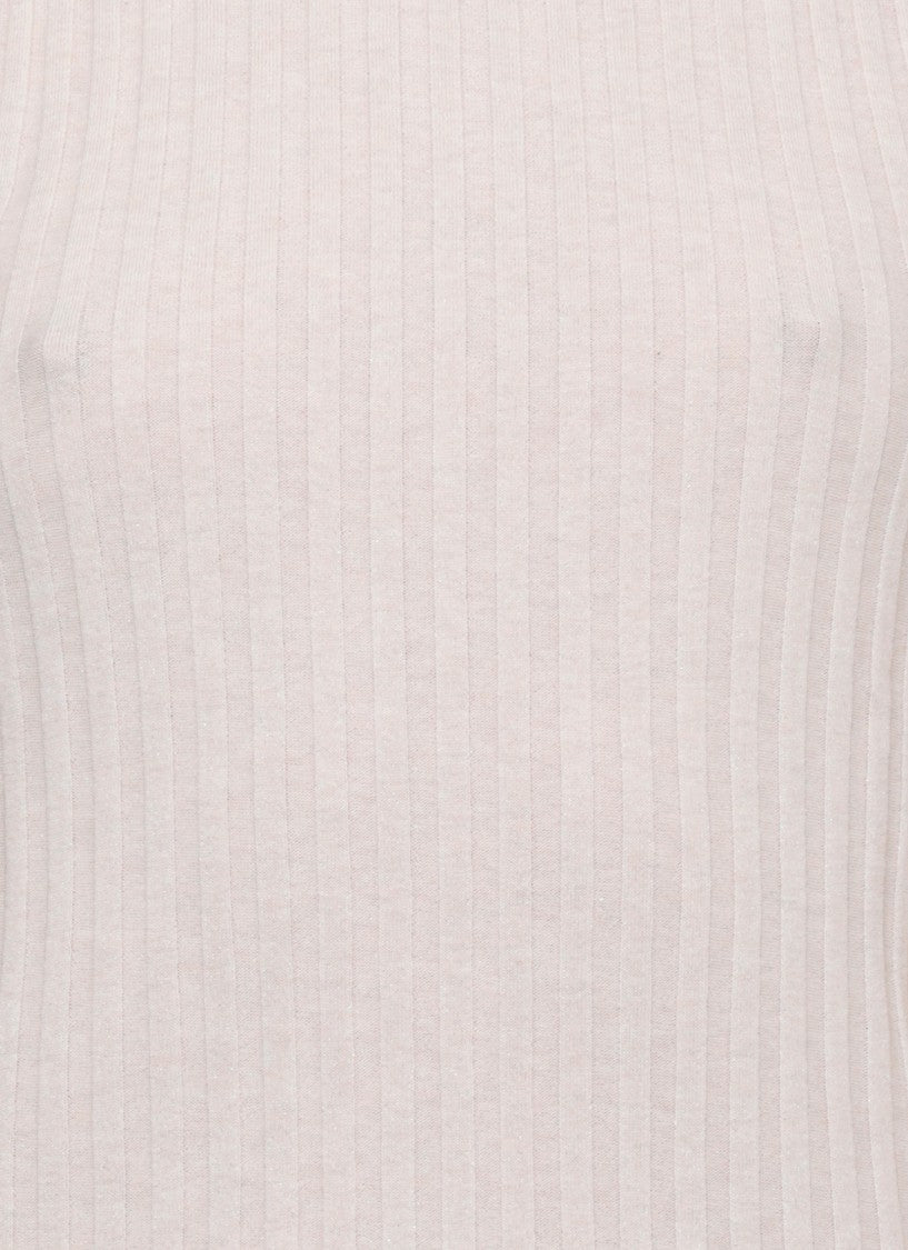 Peserico Beige Ribbed Pattern Cotton Tank Top