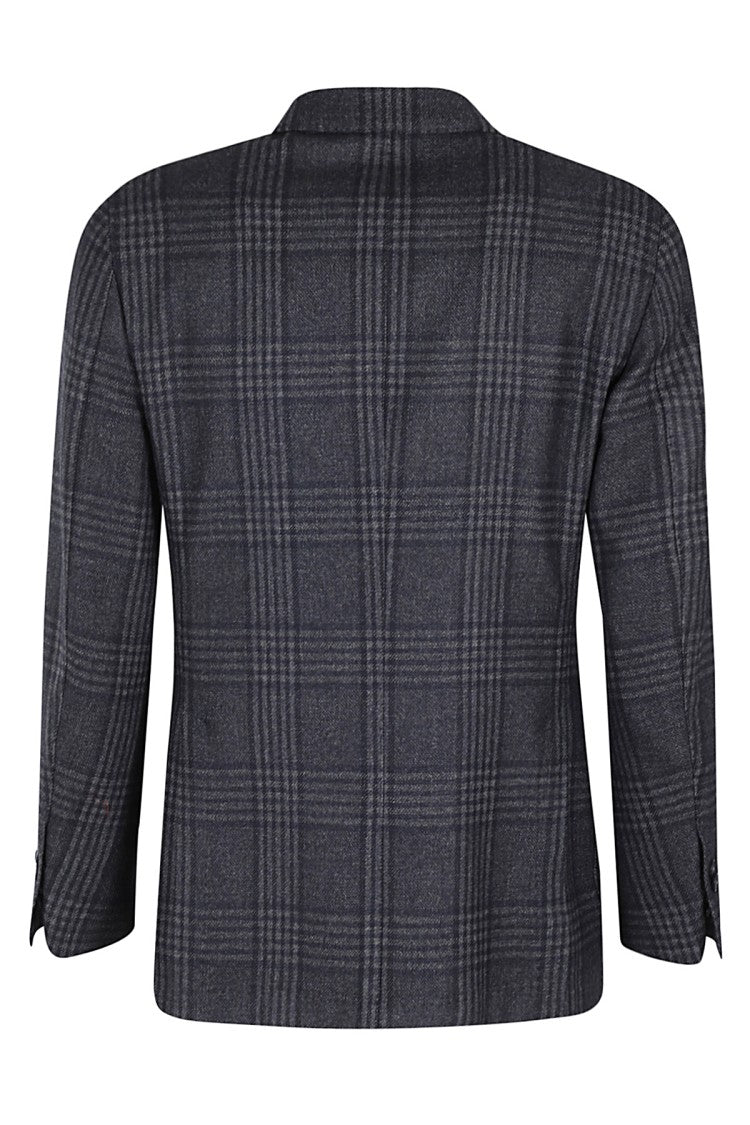 Santaniello Classic Blue Wool-Blend Jacket With Check Pattern