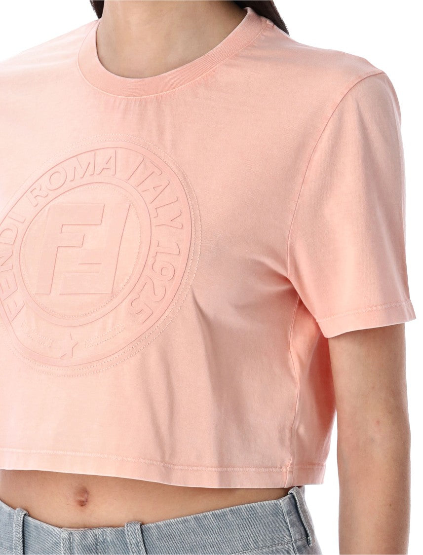 Fendi Strawberry Cropped T-Shirt With Ribbed Neckline