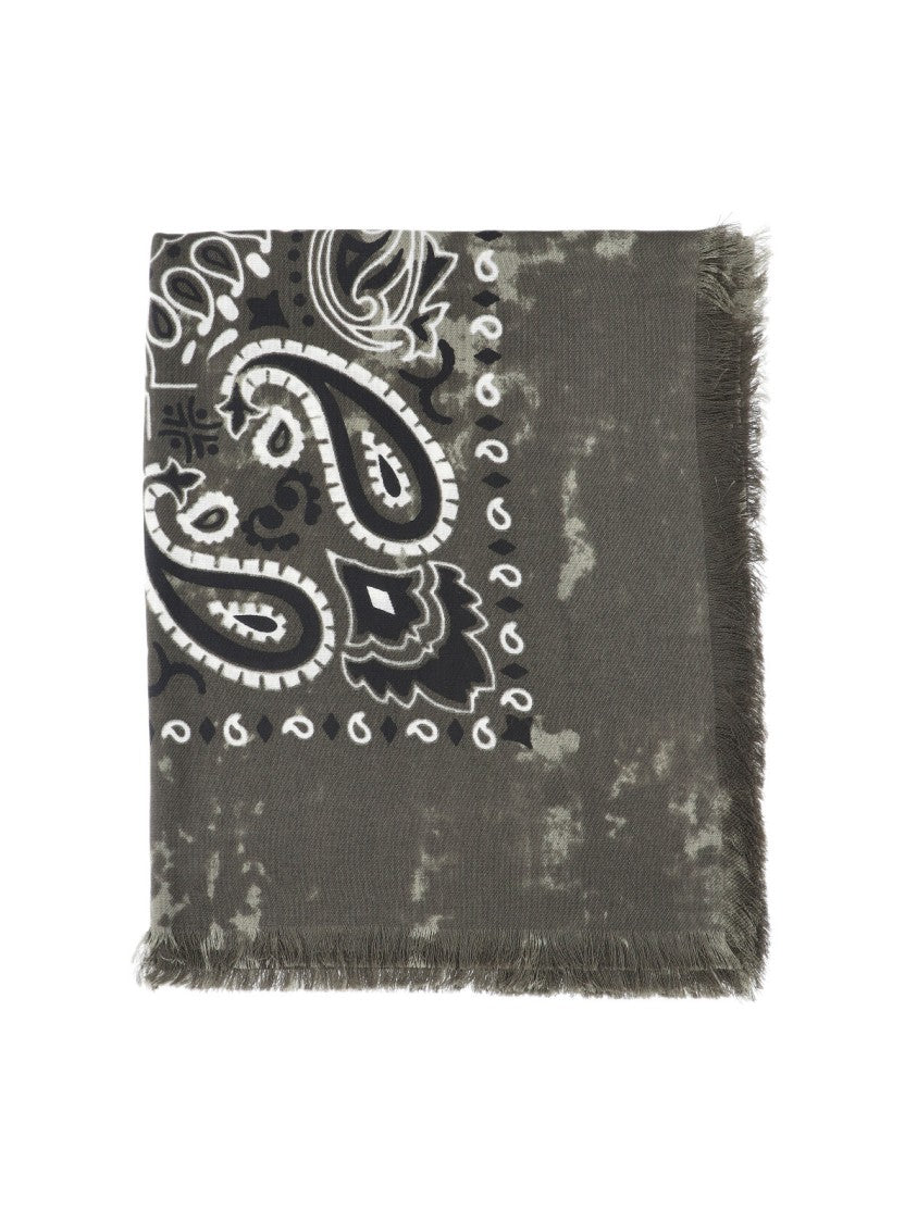 Destin Green Jil Bandana Print Fringed Wool Scarf