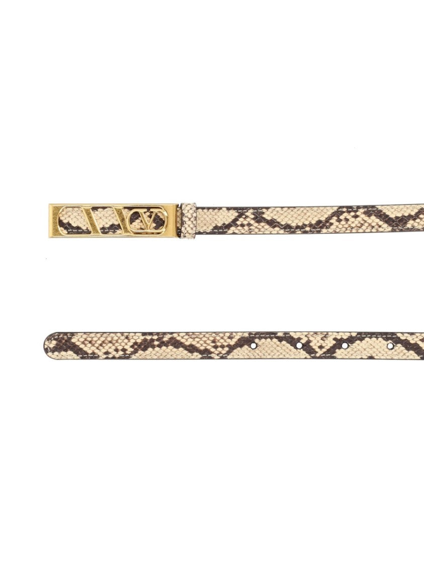 Valentino Garavani Neutral Vlogo Signature Leather Belt
