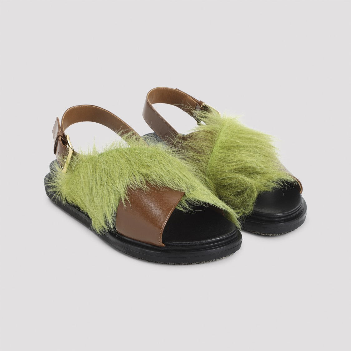 Marni Chic Sandals With Green Fur Overlay