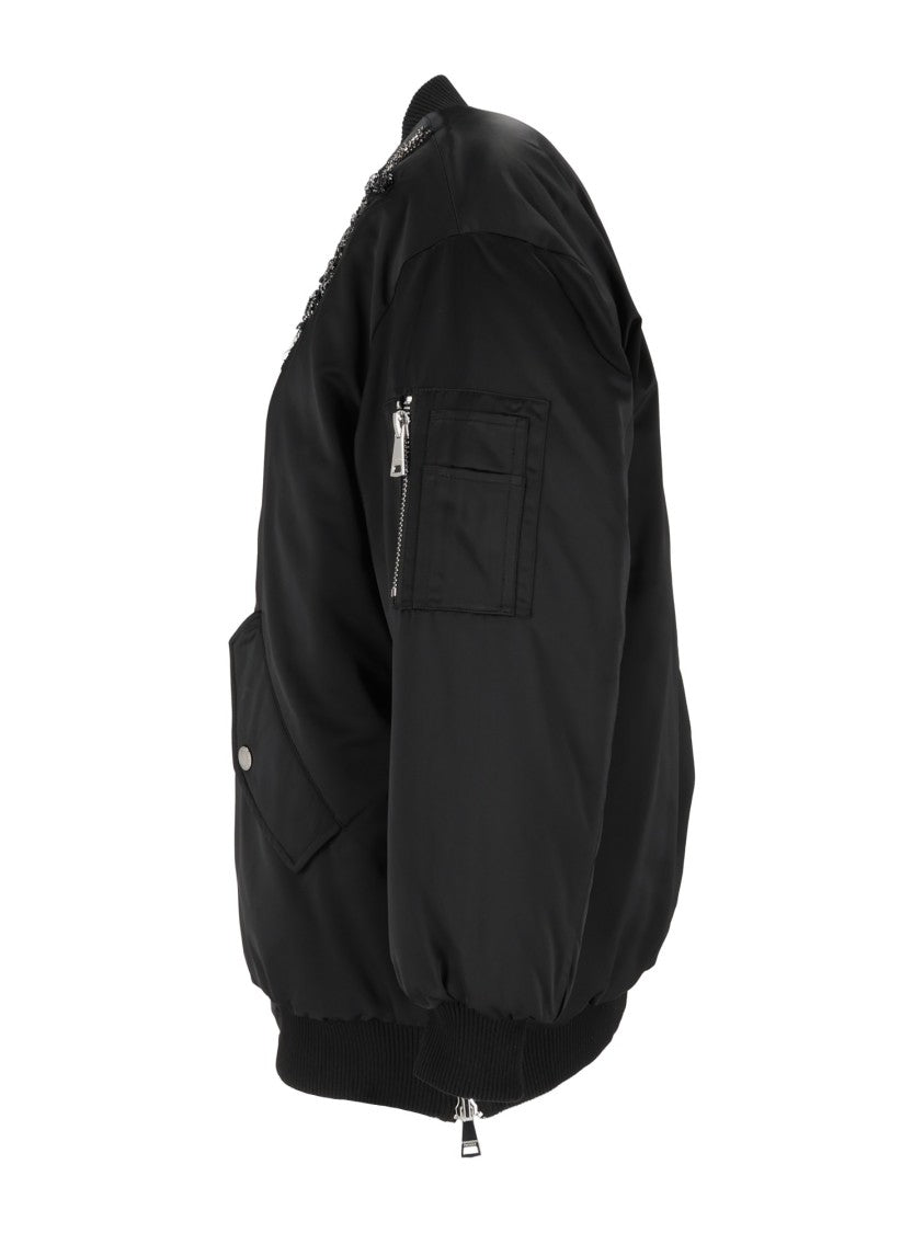 Ermanno Scervino Black Bomber Beaded Bomber Jacket