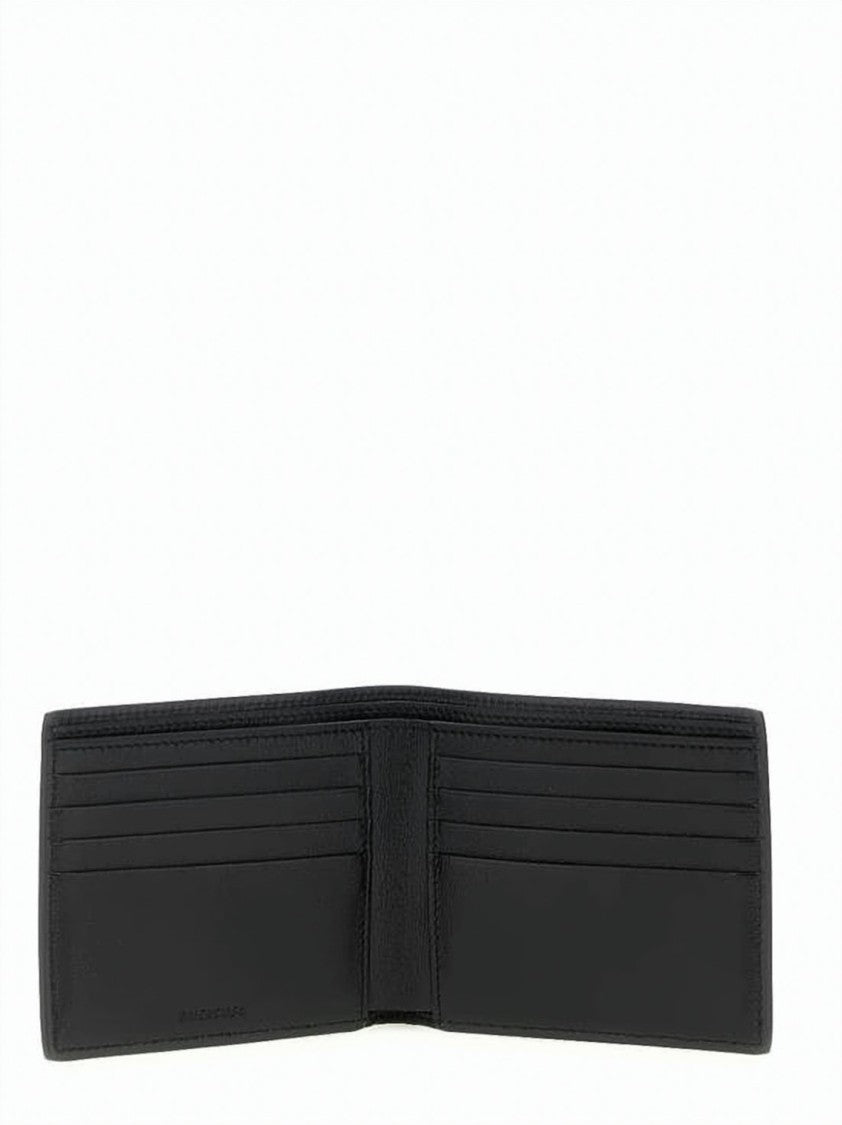 Balenciaga Textured Leather Bifold Wallet With Blue Logo Detail