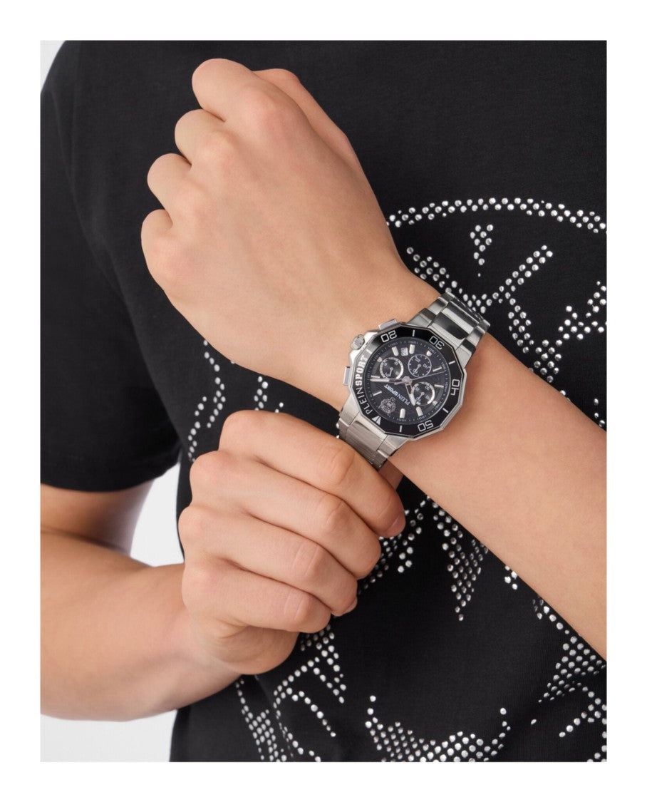 Plein Sport Titan Chronograph Watch With Black Guilloche Dial