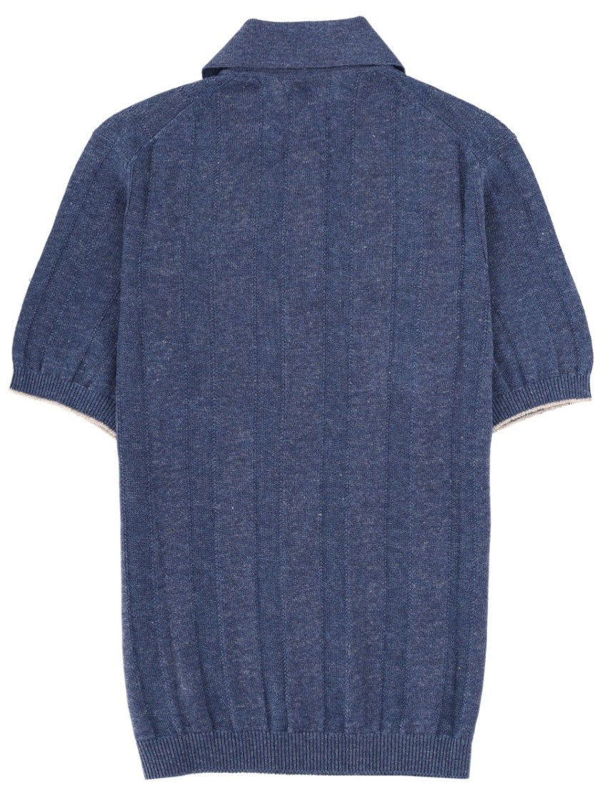 Brunello Cucinelli Textured Short-Sleeve Linen-Blend Knit Polo Shirt