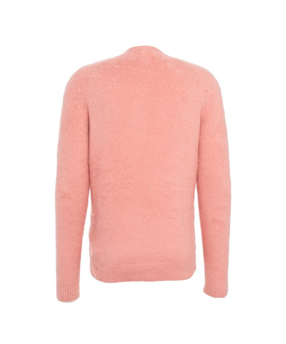 Roberto Collina Tailored Pink Brushed Knit Sweater With Classic Neckline