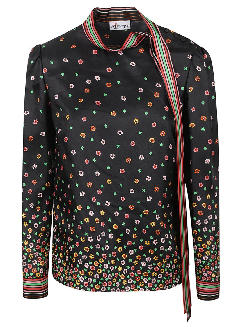 Red Valentino Silk Black Shirt With Refined Collar