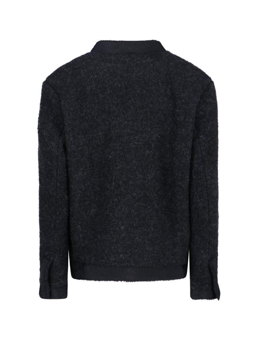 Ln22 Textured Wool Blend Jacket With Round Neckline