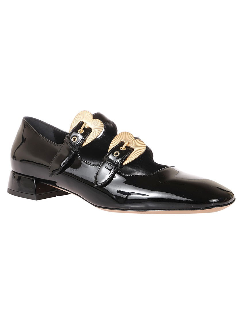 A. Bocca Black Leather Shoes With Gold-Tone Buckles