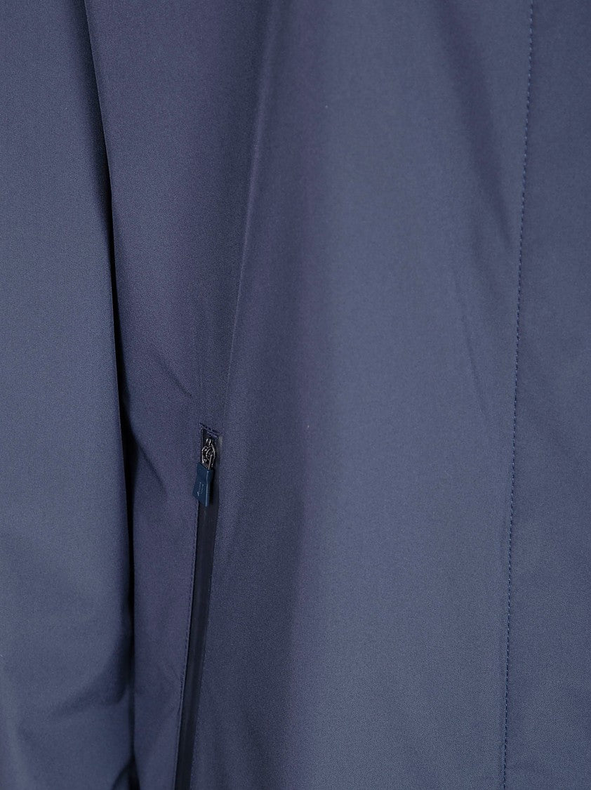 Herno Blue Coat With Classic Collar And Concealed Closure