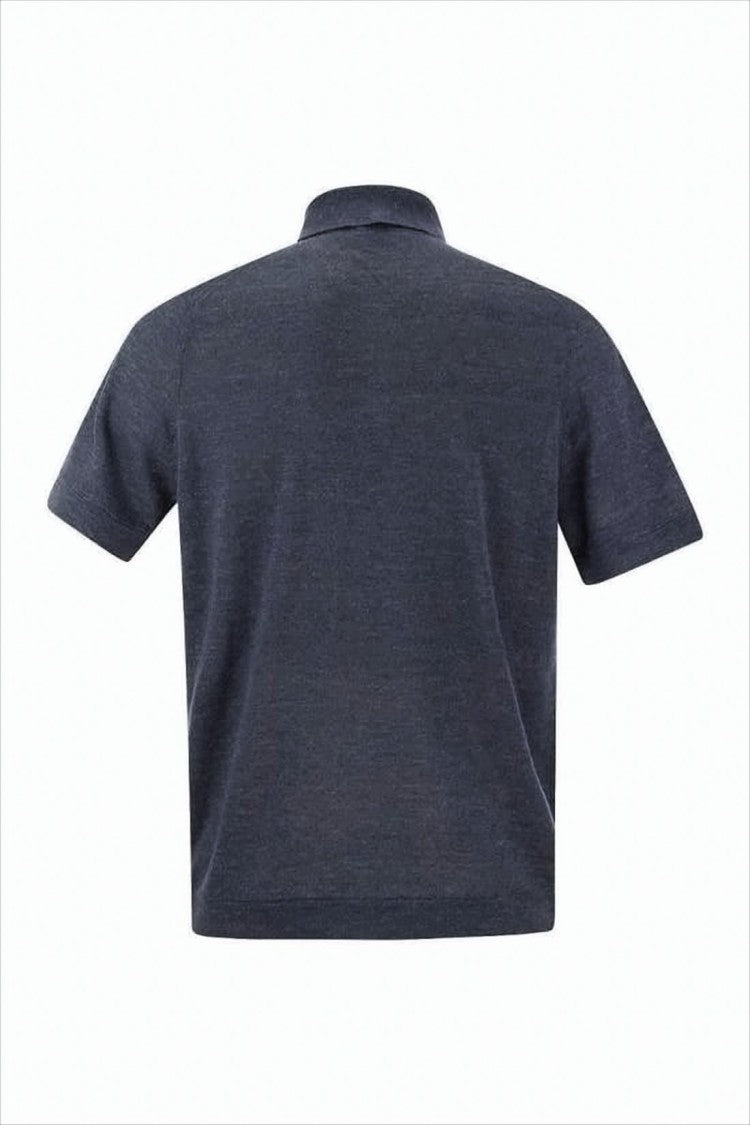 Brunello Cucinelli Textured Blue Polo Shirt