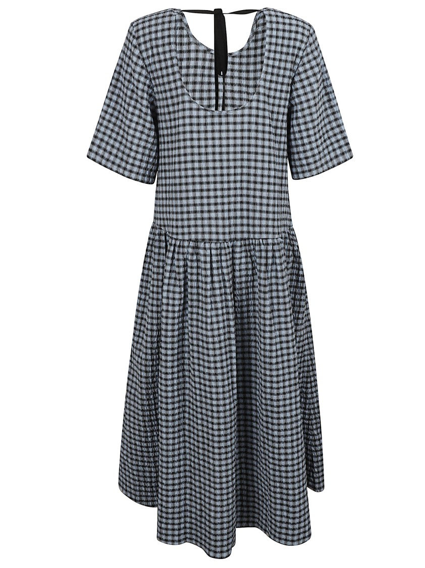Ganni Checkered Fitted Dress With Flared Skirt