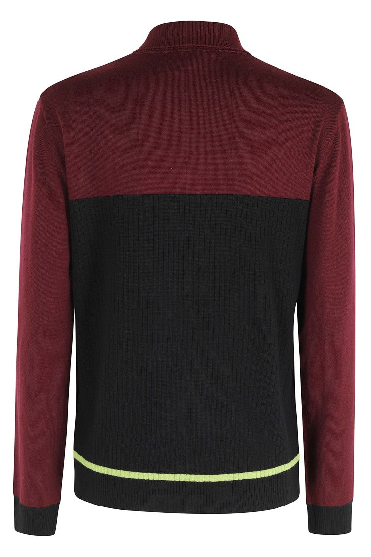 Casablanca Black Burgundy White Striped Oversized Merino-Blend Polo Shirt