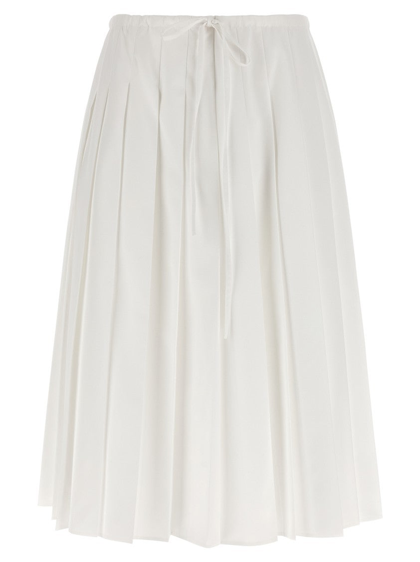 Prada Flared Cotton Poplin Midi Skirt With Adjustable Waist And Signature Logo