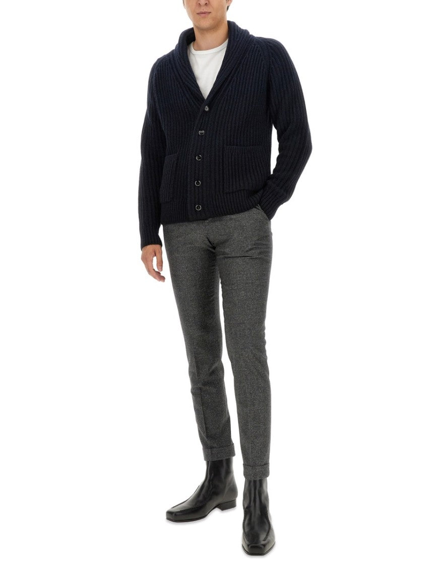 Brioni Ribbed Black Cashmere And Virgin Wool Cardigan